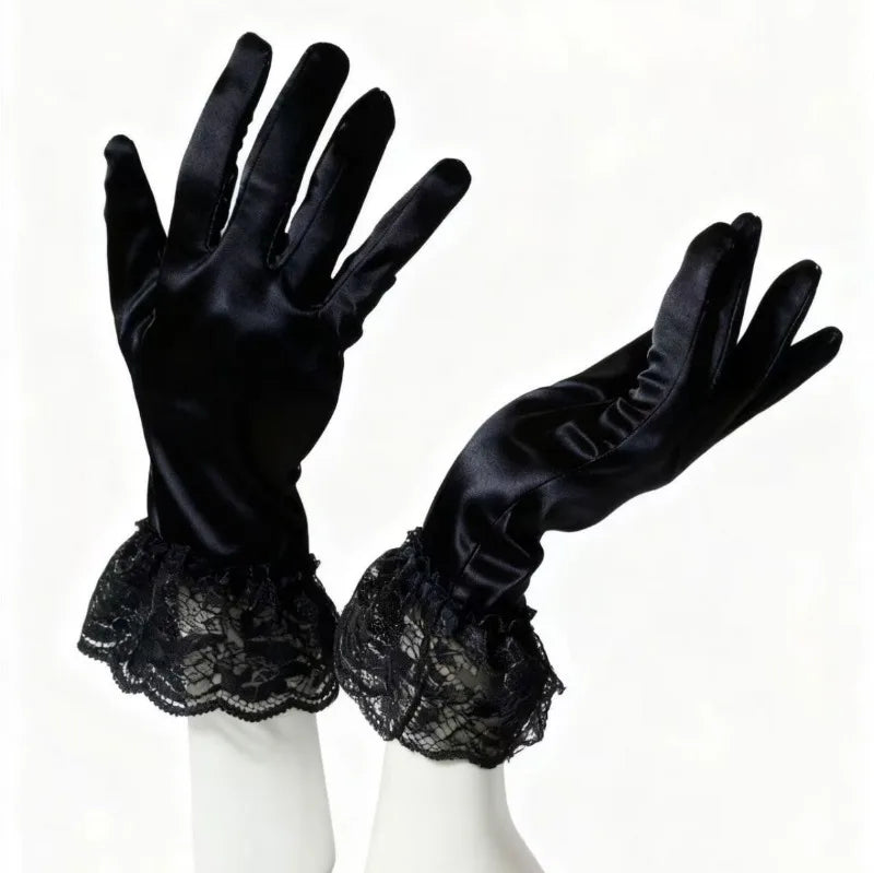 Satin Gloves | Floral Lace Cuffs