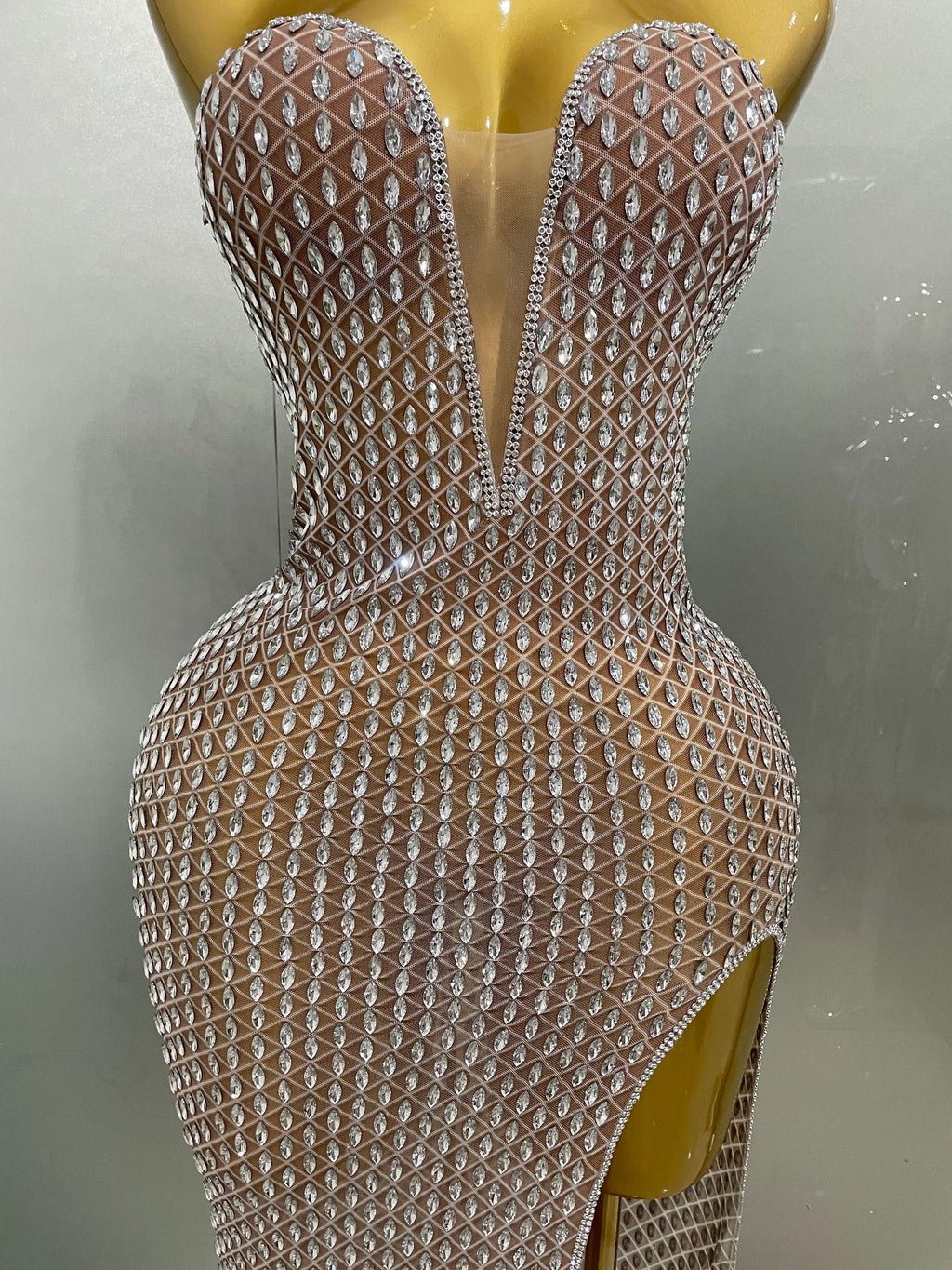 Full Rhinestone Column Maxi Gown | Nude | Luxury Pageant