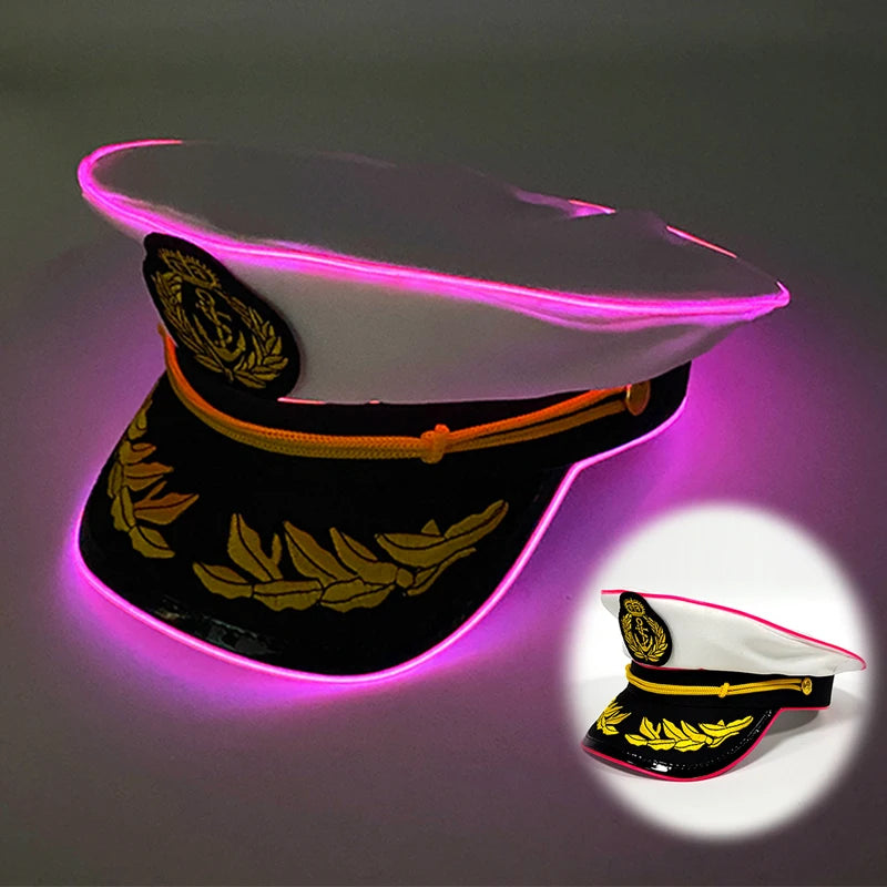 LED Glow Captain Hat | EL Wire Light-Up | Unisex
