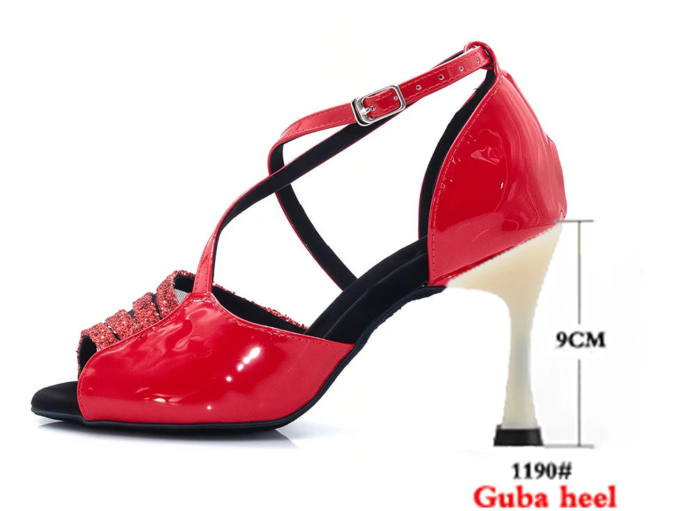Latin Dance Heels | Red Glitter | Multi-Height