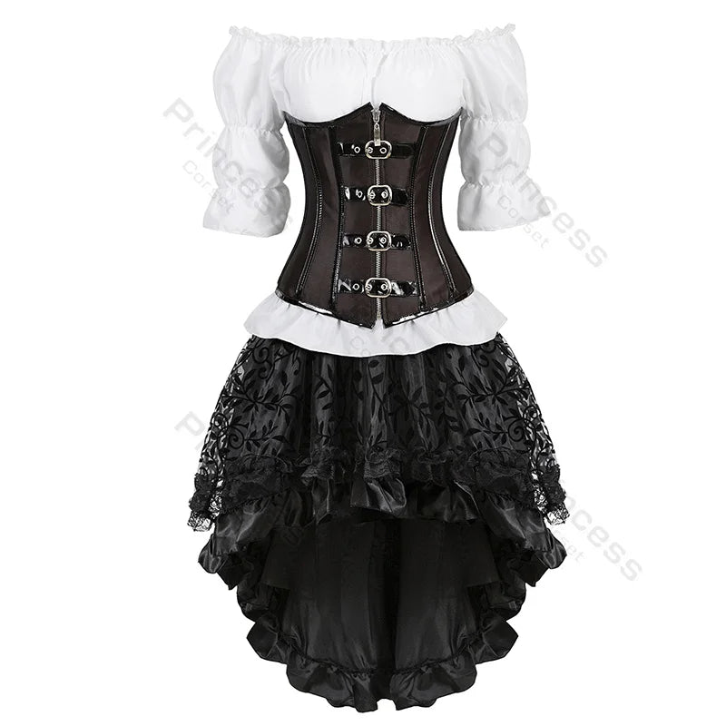 Steampunk Corset Dress Set | Off-Shoulder Blouse & Skirt | S-XXL