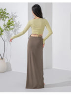 Belly Dance Costume | Long Sleeve Halter Top & Slit Skirt Set