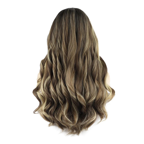 24" Natural Wavy Lace Front Wig – Brown with Dark Roots