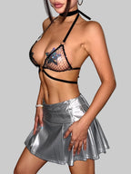 Diamond Fishnet Bandage Halter Crop Top