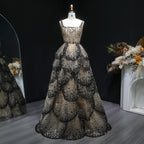 Tiered Ruffle Ball Gown | Sequin Lace Trim | Black Champagne