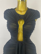 Mesh Bodycon Maxi Dress | O-Neck | High Slit | Stage