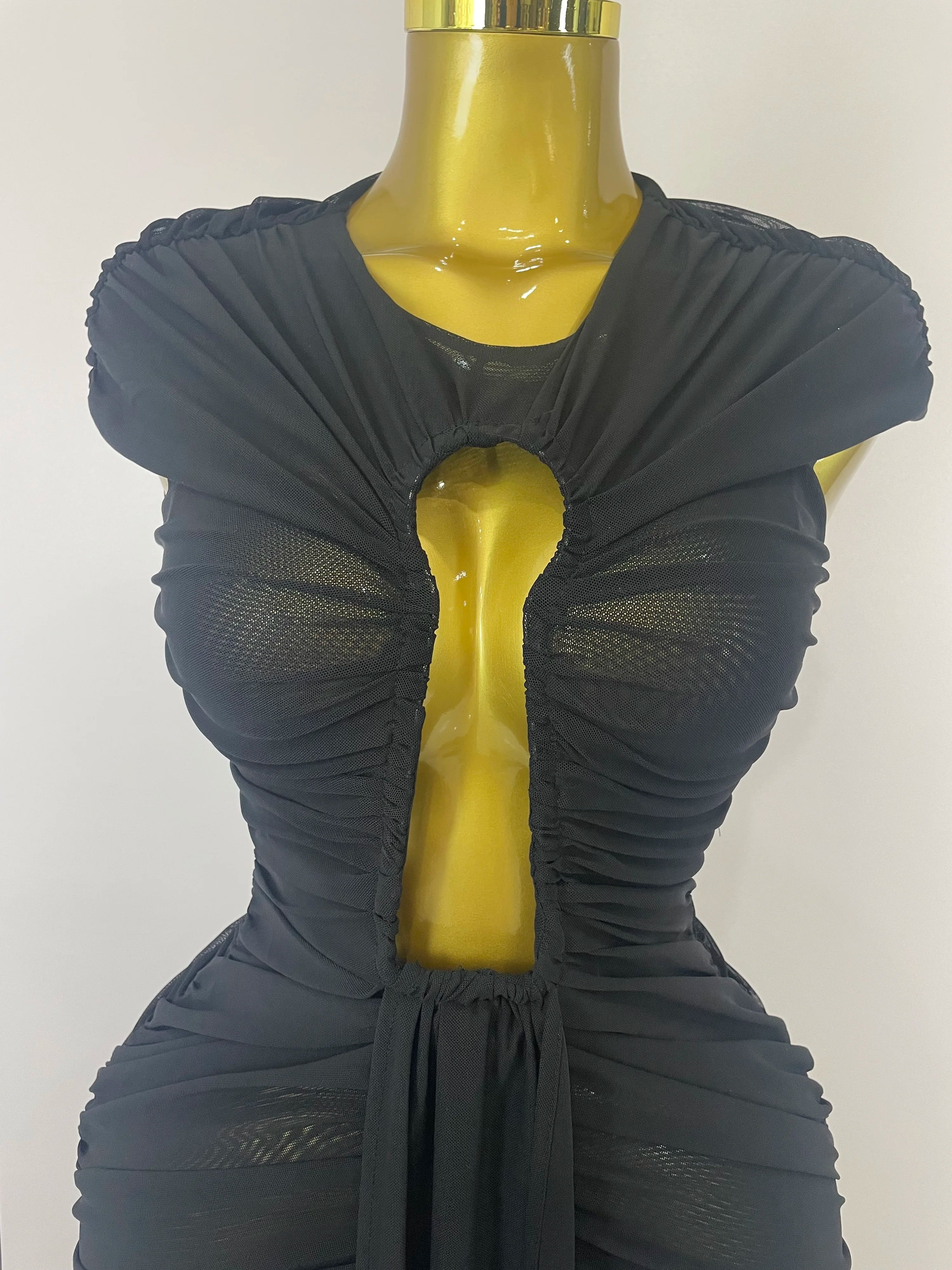 Mesh Bodycon Maxi Dress | O-Neck | High Slit | Stage