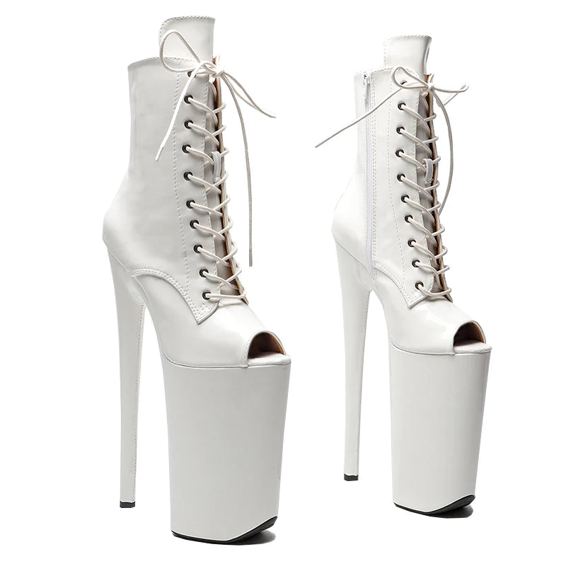 10-Inch Patent Open-Toe Ankle Boots