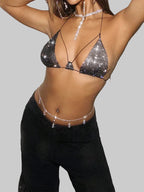 Fishnet Mesh Bikini Top - Backless Deep V-Neck Crop Top