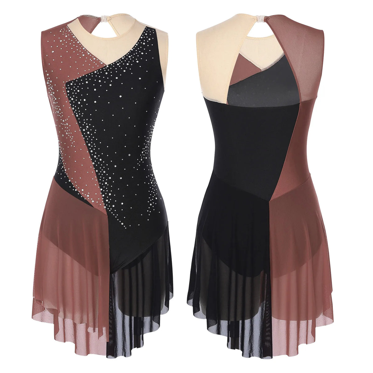 Skating Dress | Rhinestone Color-Block Mesh