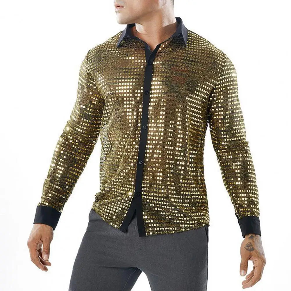 Men's Sequin Disco Shirt | Long Sleeve | Button-Down