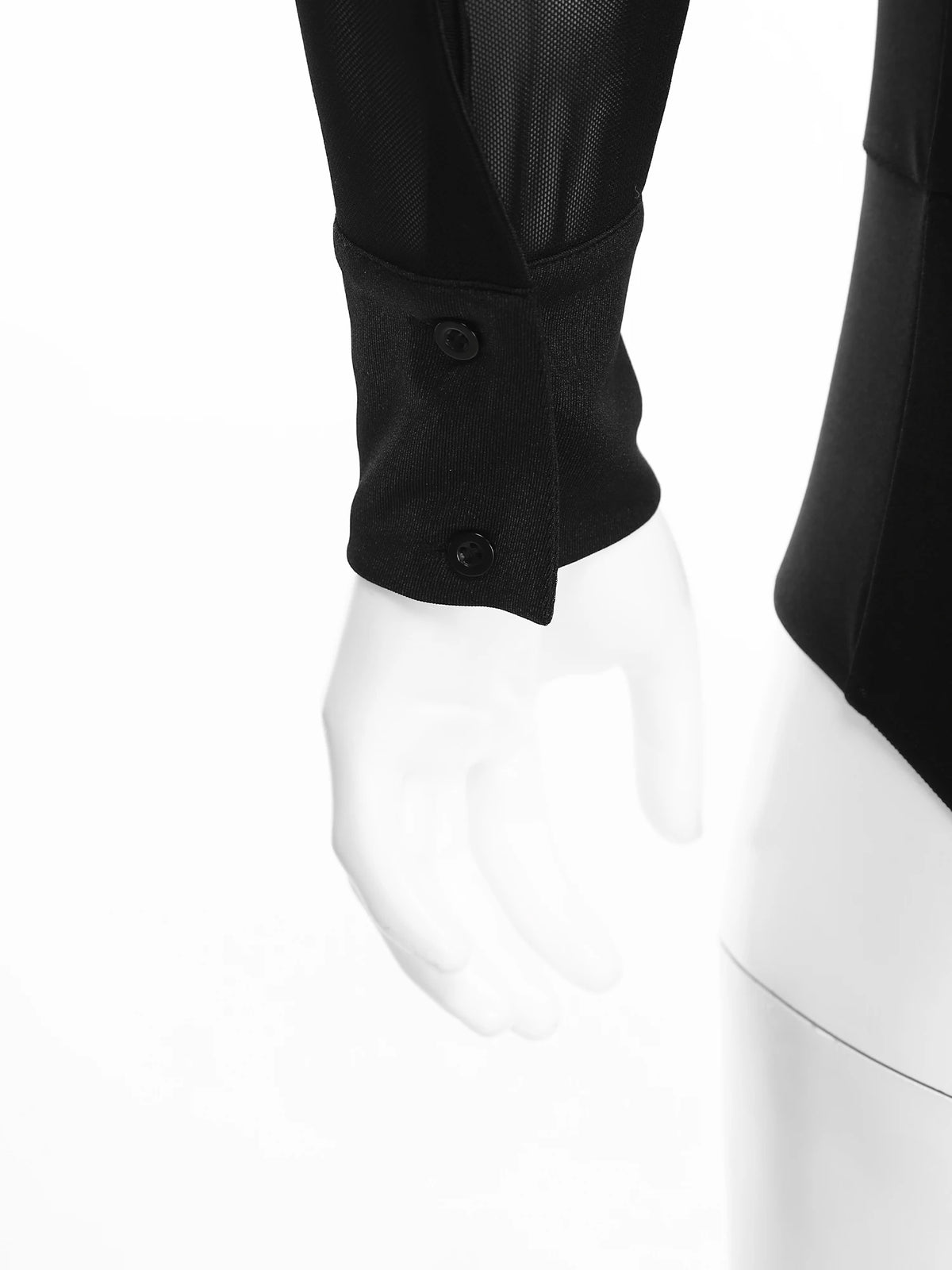 Men's Sheer Mesh Long Sleeve Bodysuit | Deep V Rhinestone | Latin Ballroom Dance