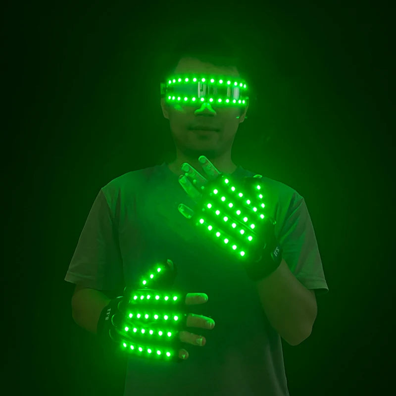 LED Luminous Gloves & Glasses Set - Remote Control Light Up Performance Accessories