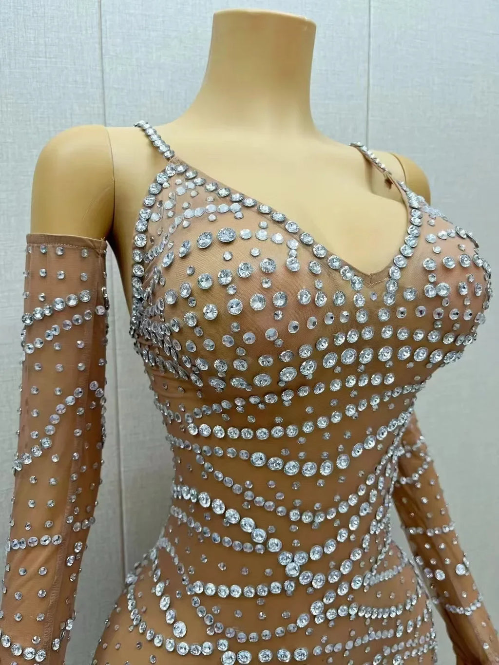 Rhinestone Glove Dress | Pearl & Crystal | Maxi Gown