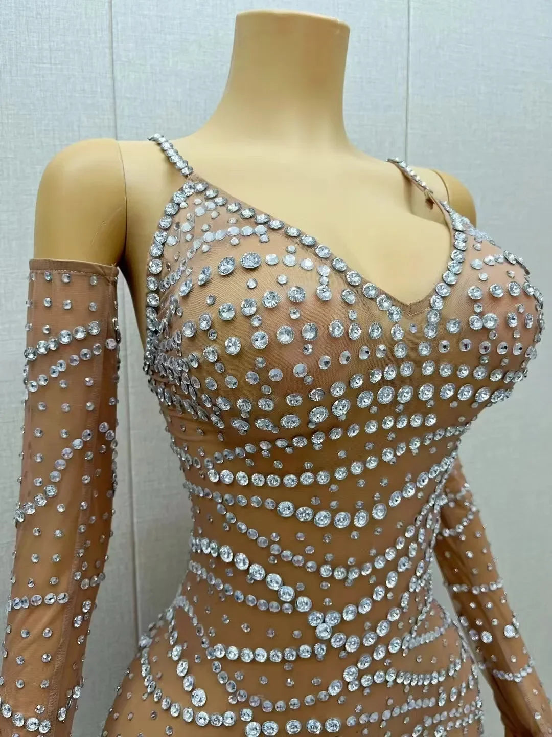 Rhinestone Glove Dress | Pearl & Crystal | Maxi Gown