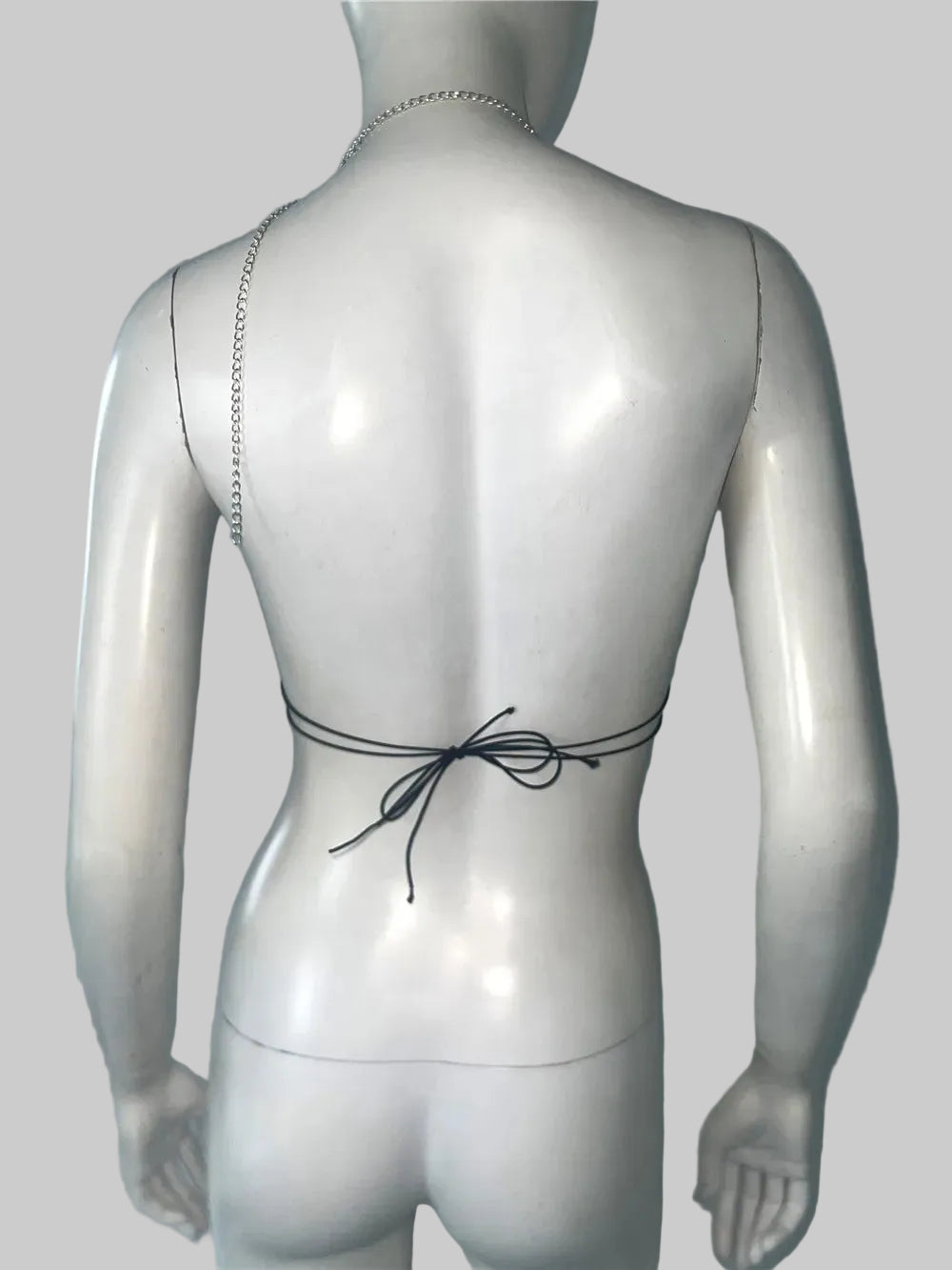 Rhinestone Halter Crop Top - Deep V-Neck Backless Camisole