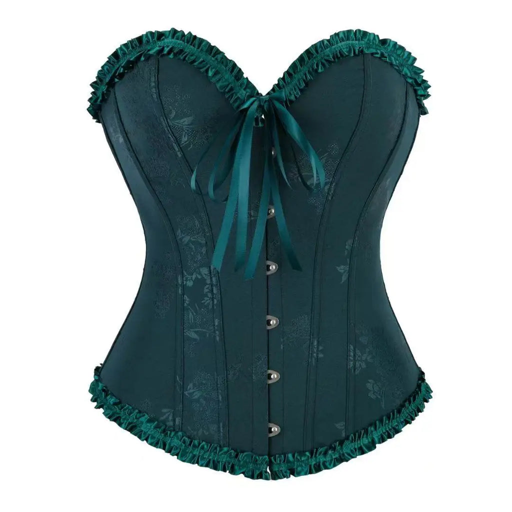 Floral Satin Overbust Corset | Lace Trim | Victorian Gothic