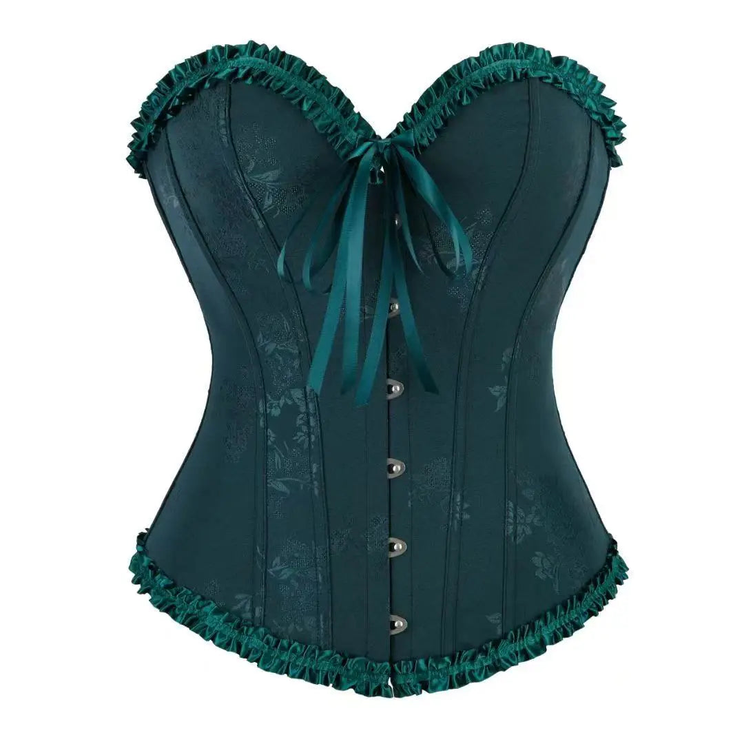 Floral Satin Overbust Corset | Lace Trim | Victorian Gothic