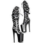 Bat Pattern Thigh-High Platform Boots - 9 Inch Gothic Pole Dance Boots