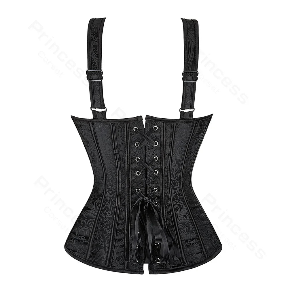 Satin Floral Overbust Corset | Straps | 12 Colors