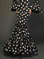 Elegant Party Long Dress Women Polka Dot Printed Ruffle Hem Sundress 2025 Bohemian Casual O-neck Flare Sleeve Slim Maxi Robe