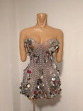 Coin Sequin & Rhinestone Mini Dress | Strapless | Gold & Silver