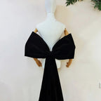 Velvet Bow Cape | Long Train & Bow Sleeves | Pageant & Evening