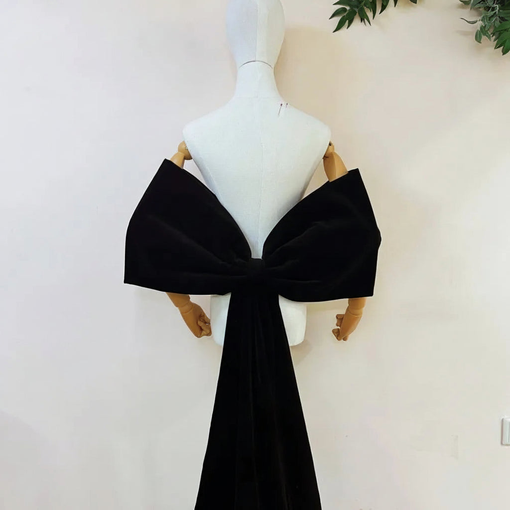 Velvet Bow Cape | Long Train & Bow Sleeves | Pageant & Evening