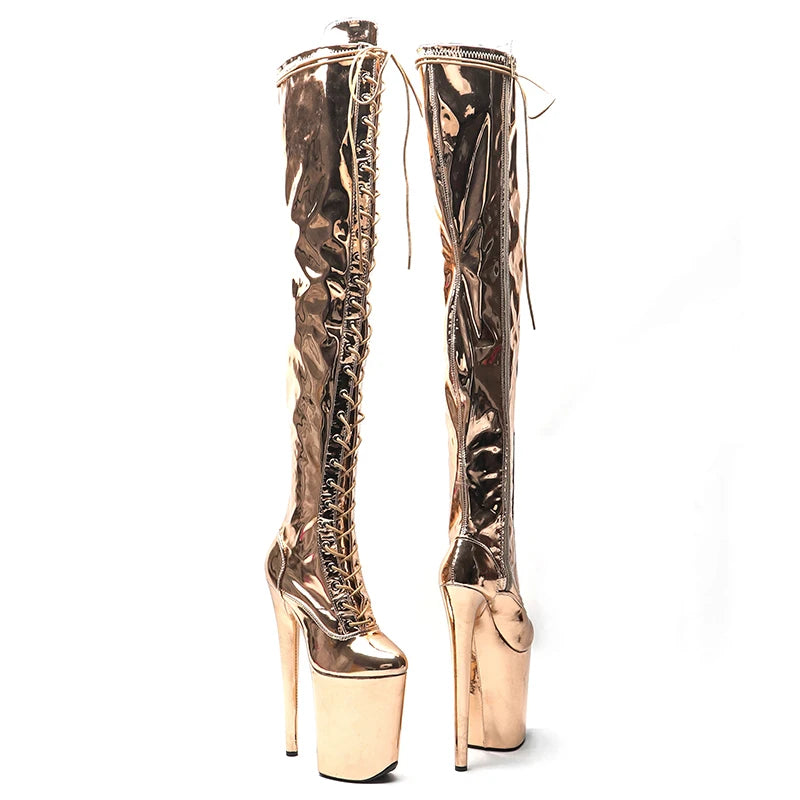 23cm Platform Thigh-High Boots - Shiny Fashion Dance Boots