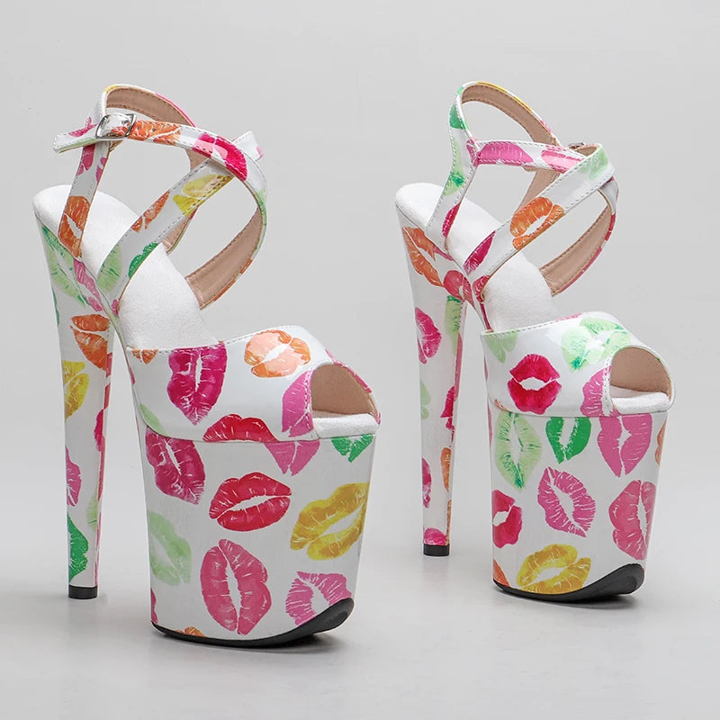 Red Lips Print 8-Inch Platform Pole Dance Sandals