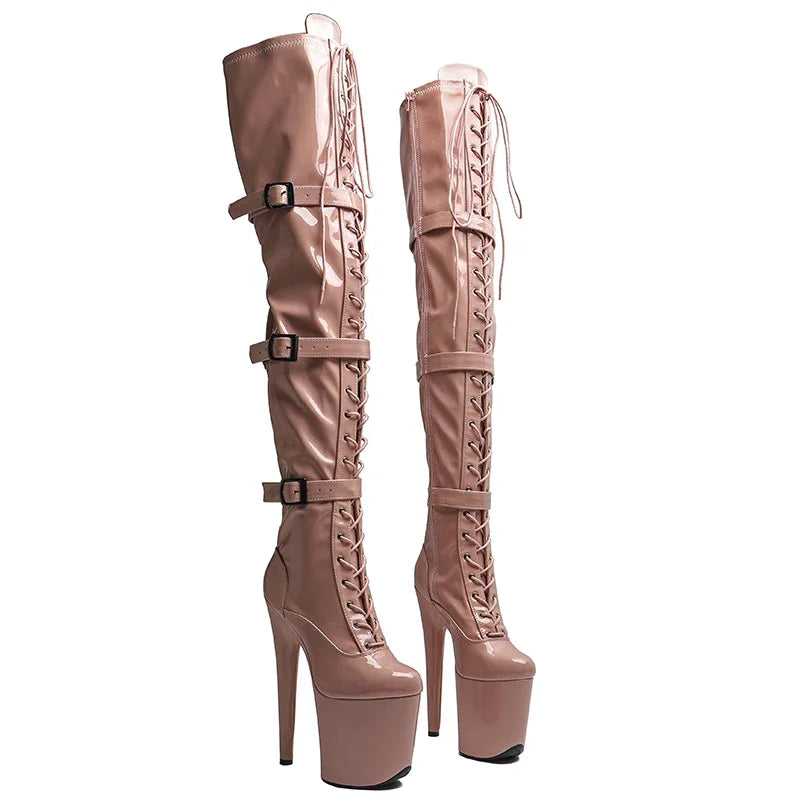 Patent Leather Thigh-High Boots 20cm - Platform Pole Dance Boots
