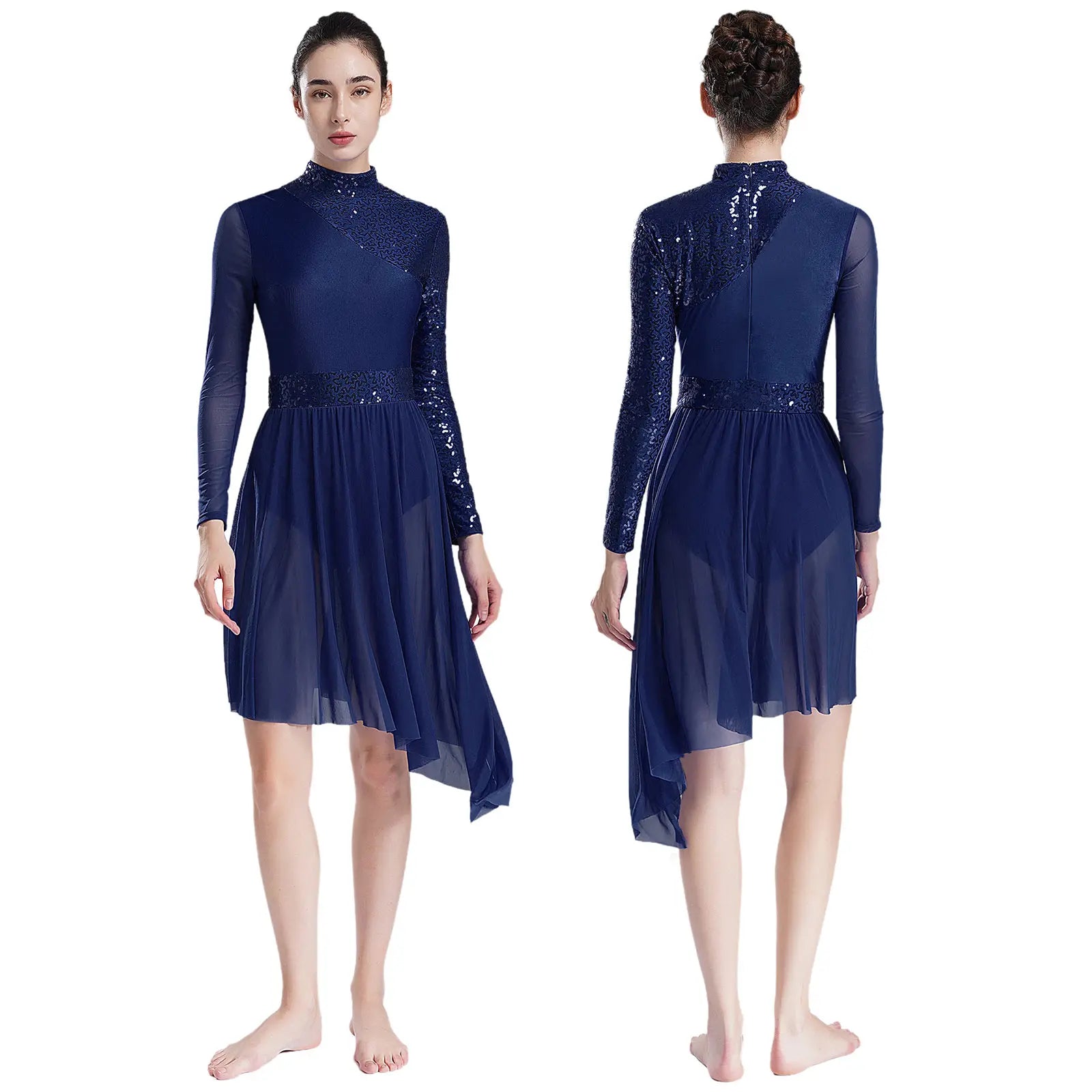 Women's Sequin Lyrical Dance Dress | Long Sleeve | Mesh Skirt