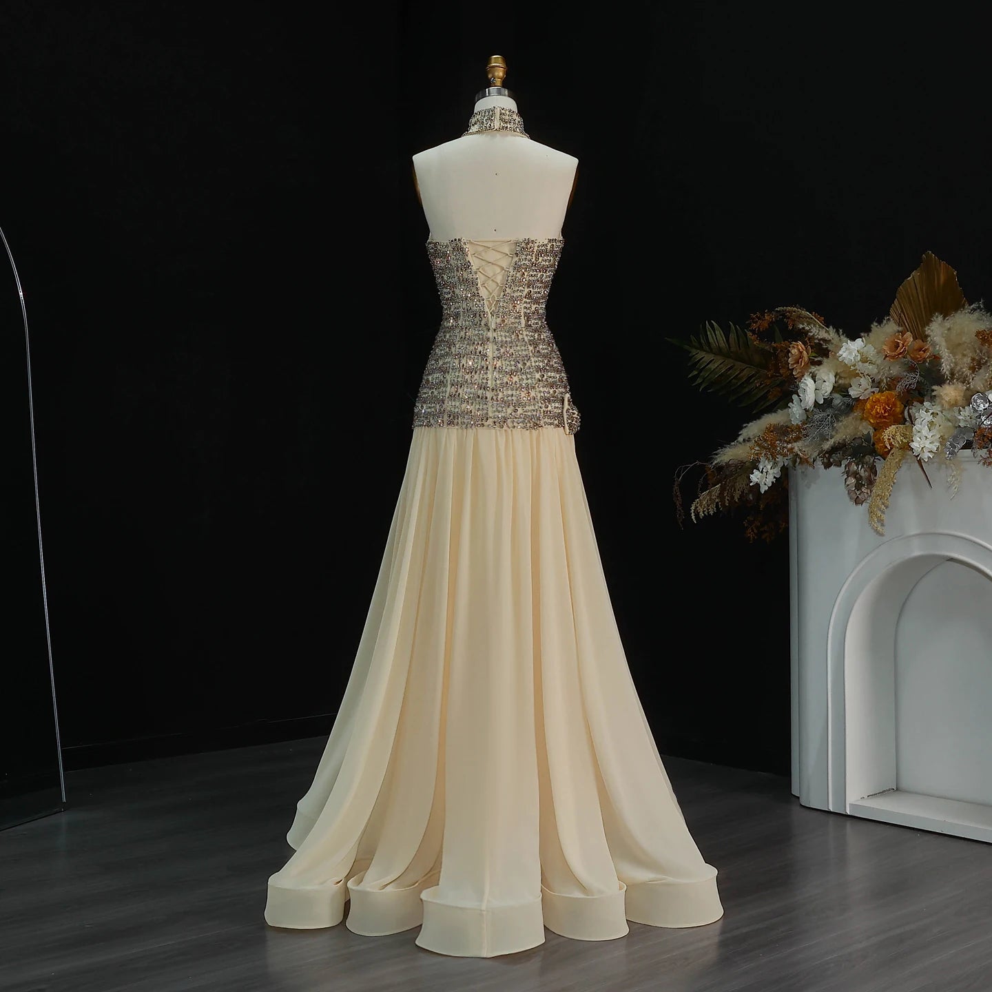 Beaded Sequin Bow Gown | Sweetheart A-Line | Floor-Length