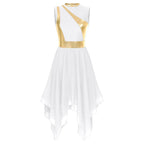 Lyrical Praise Dance Dress | Metallic Waist | Asymmetric Hem