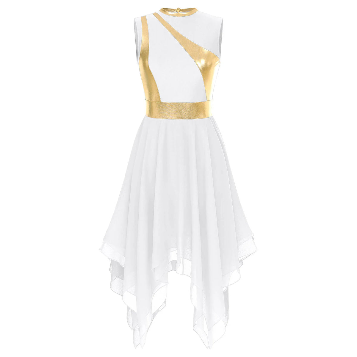 Lyrical Praise Dance Dress | Metallic Waist | Asymmetric Hem