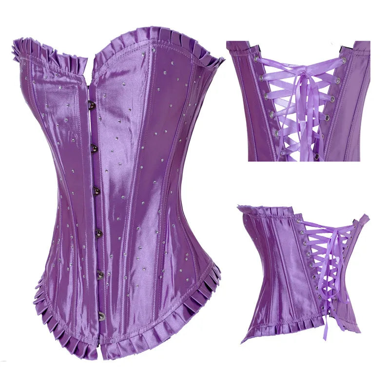 Satin Overbust Corset | Rhinestone Lace-Up | Gothic Burlesque