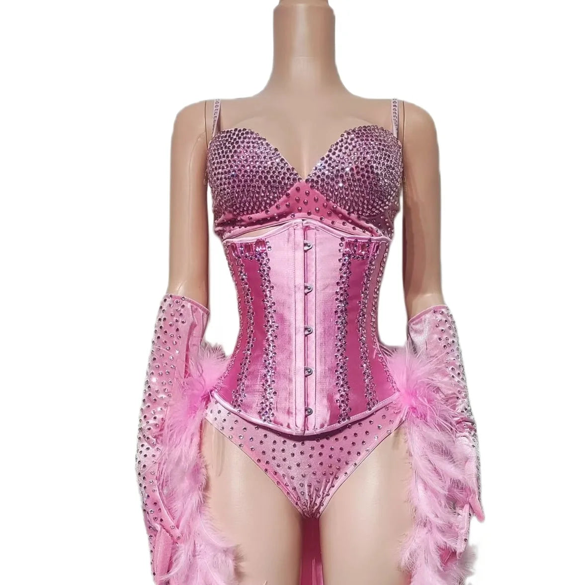 Pink Rhinestone Corset Stage Costume
