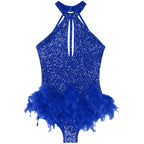 Starlight Sequin Feather Halter Dance Leotard
