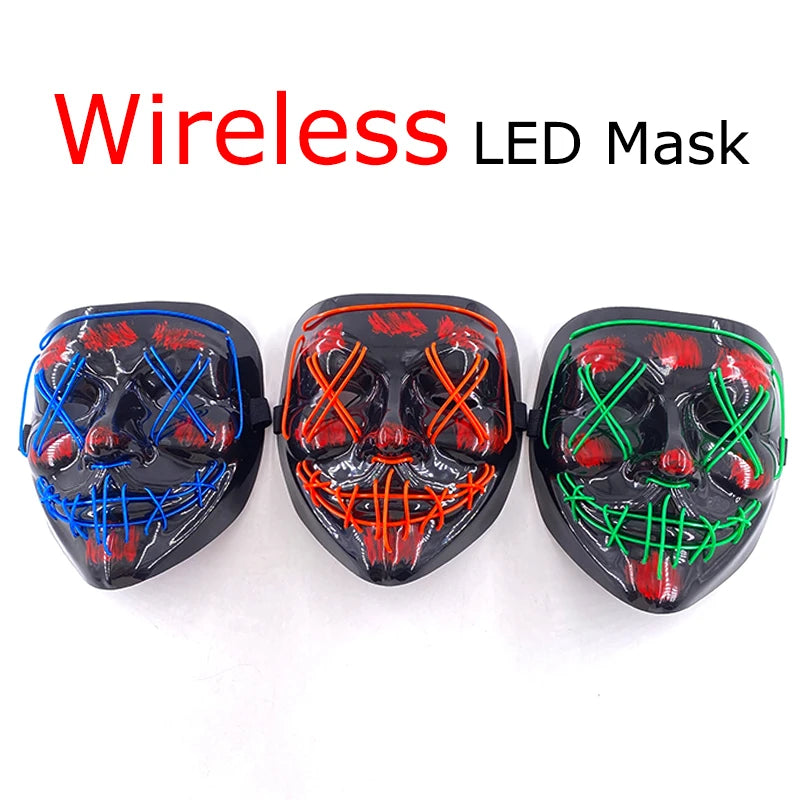 EL Wire Glow Purge Mask | 4 Flash Modes | 37 Styles | Rave & Festival