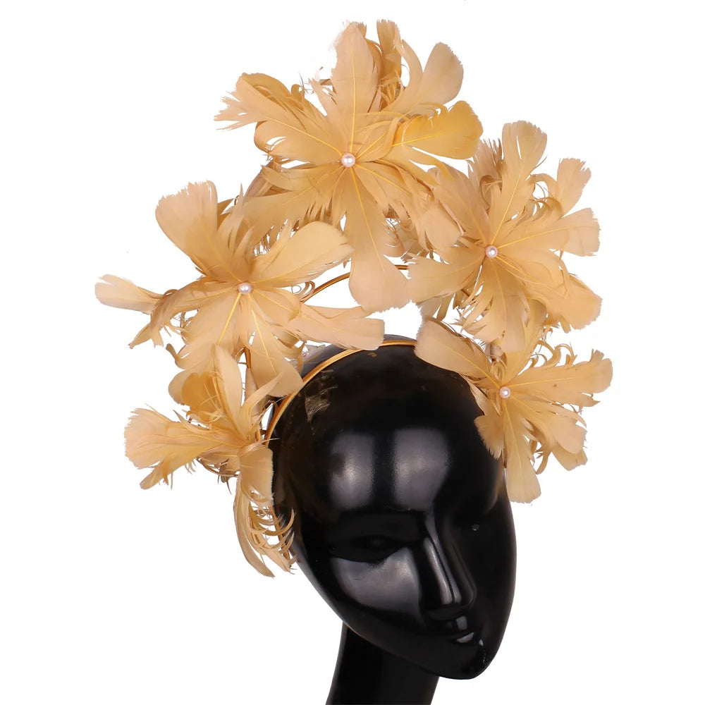 Feather Flower Headdress | Stage & Bridal Headpiece | 16 Colors
