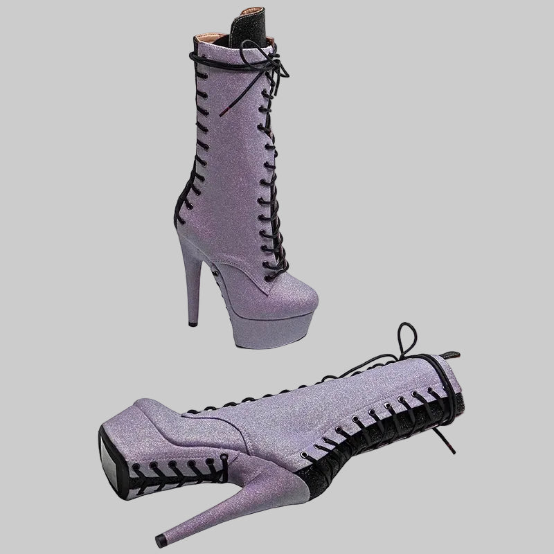 15CM Glitter Platform Ankle Boots - 6 Inch High Heel Pole Dance Booties