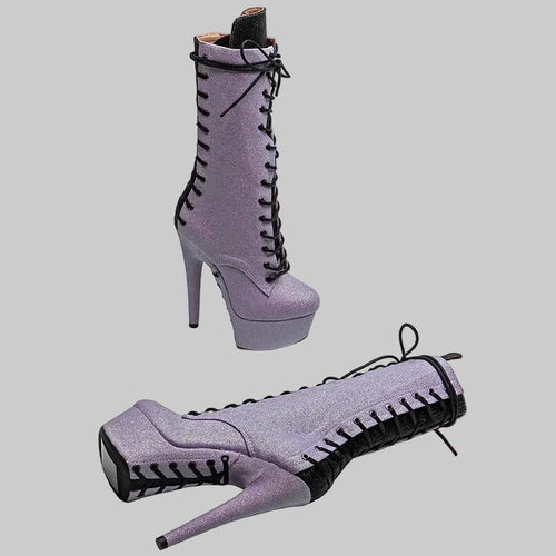 15CM Glitter Platform Ankle Boots - 6 Inch High Heel Pole Dance Booties
