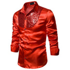 Men's Satin Sequin Shirt | Sequin Collar Panel | Stage