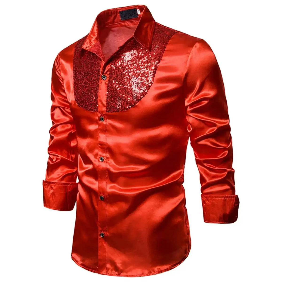 Men's Satin Sequin Shirt | Sequin Collar Panel | Stage