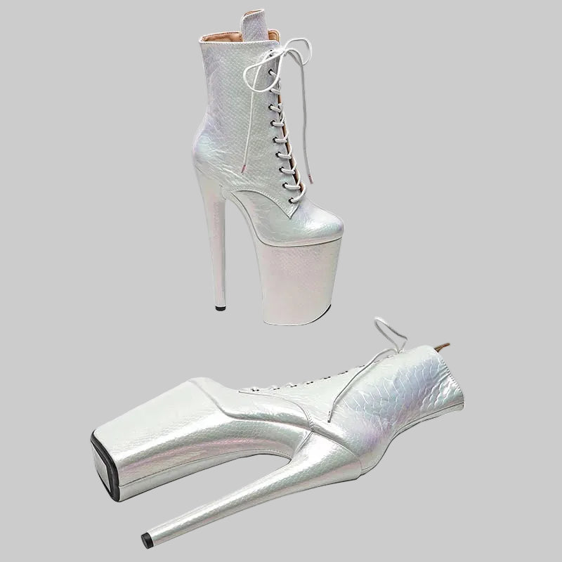23CM Holographic Snake Platform Ankle Boots - 9 Inch High Heel Pole Dance Boots