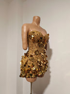 Coin Sequin & Rhinestone Mini Dress | Strapless | Gold & Silver