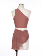 One Shoulder Rhinestone Dance Set | Crop Top & Skirted Brief