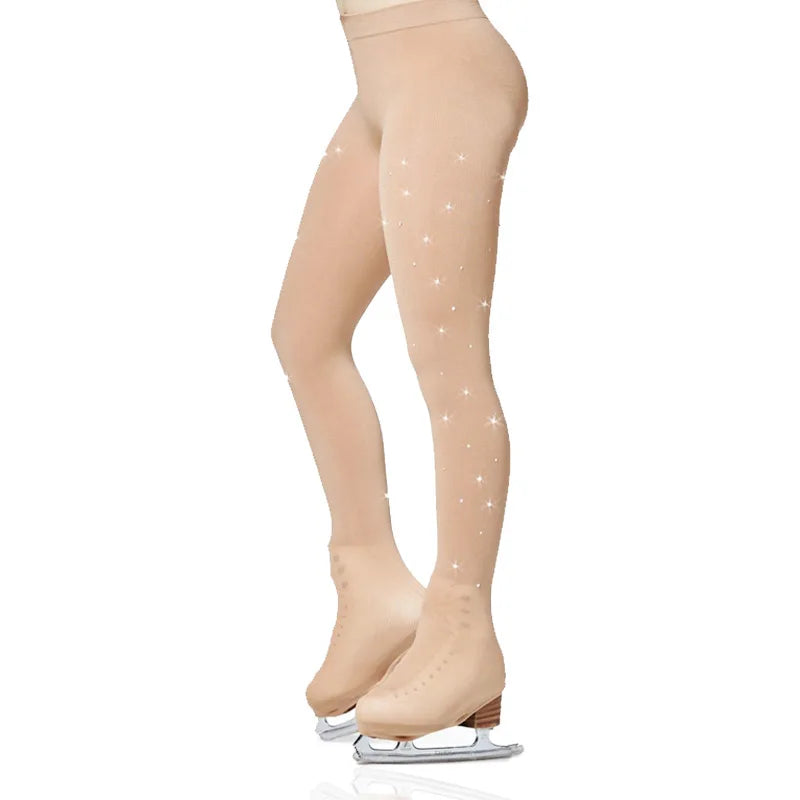 Rhinestone Figure Skating Tights | Stirrup Pantyhose for Women | Gymnastics & Ice Skating