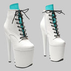 20CM Snake Print Platform Boots - Closed Toe High Heel Pole Dance Shoes