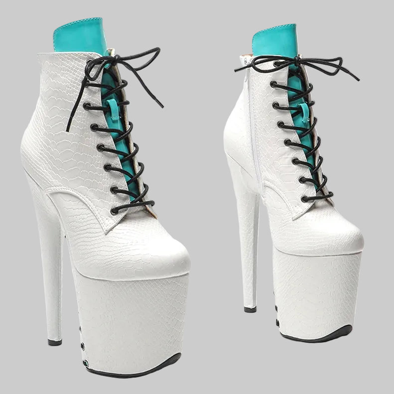 20CM Snake Print Platform Boots - Closed Toe High Heel Pole Dance Shoes